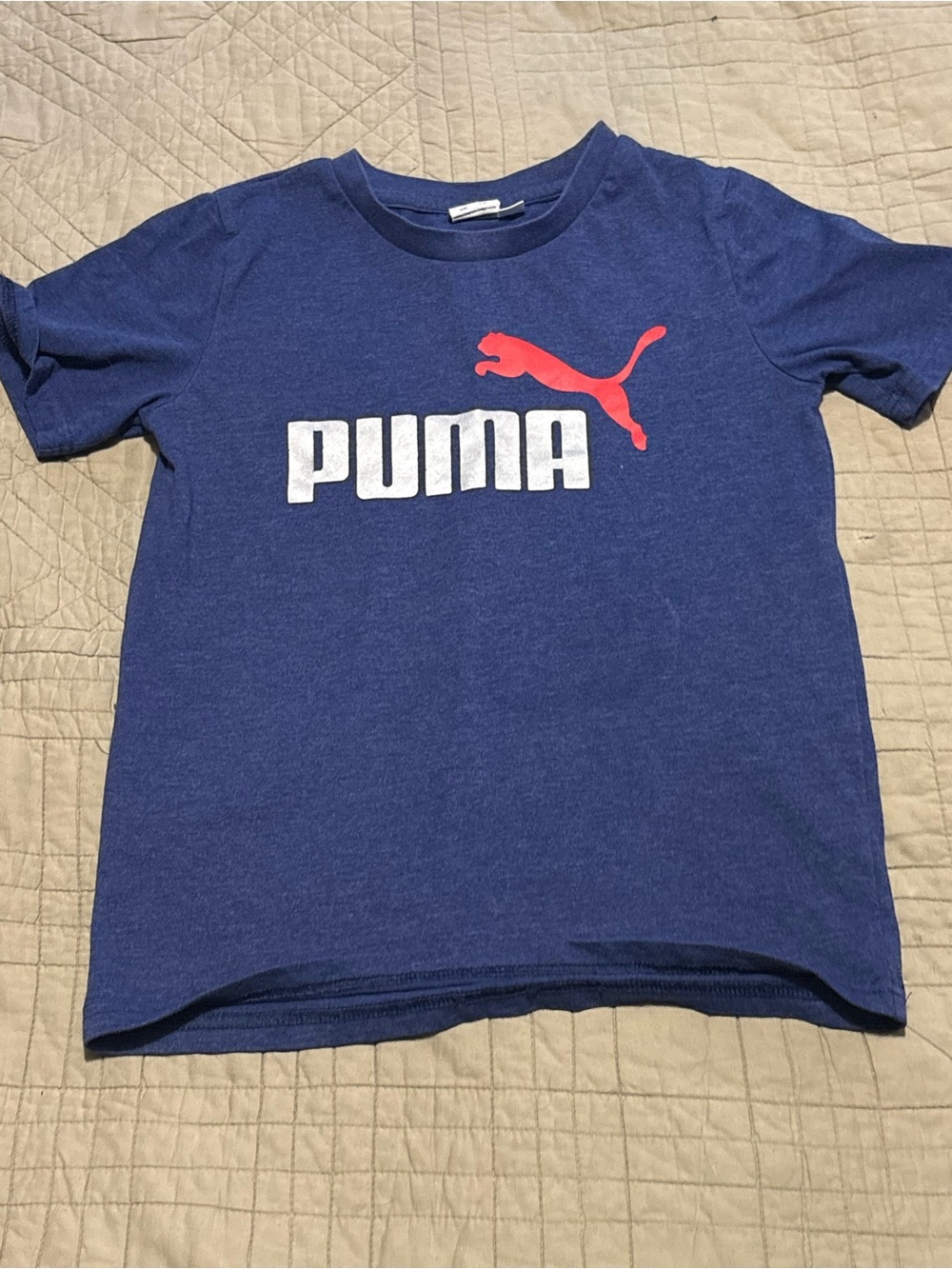 Puma Navy Blue Tee with Red Puma Cat and White Wordmark